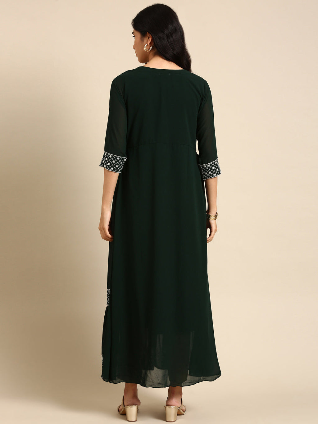 Women's Green Floral Thread Work Anarkali Kurta