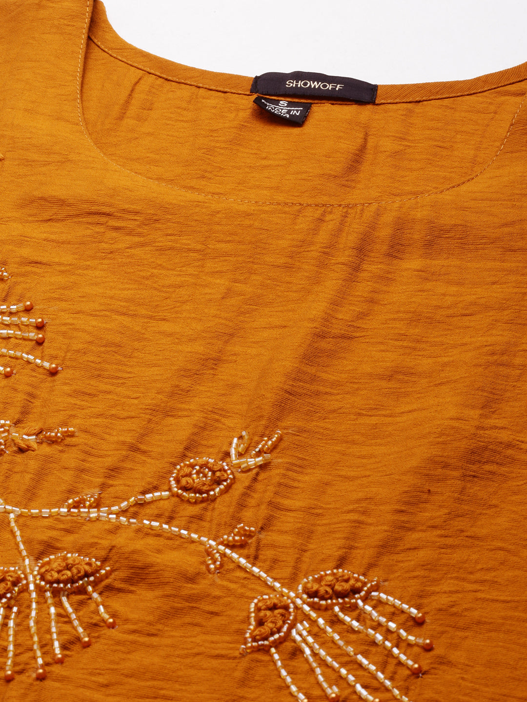 Women's Mustard Embellished Straight Kurta