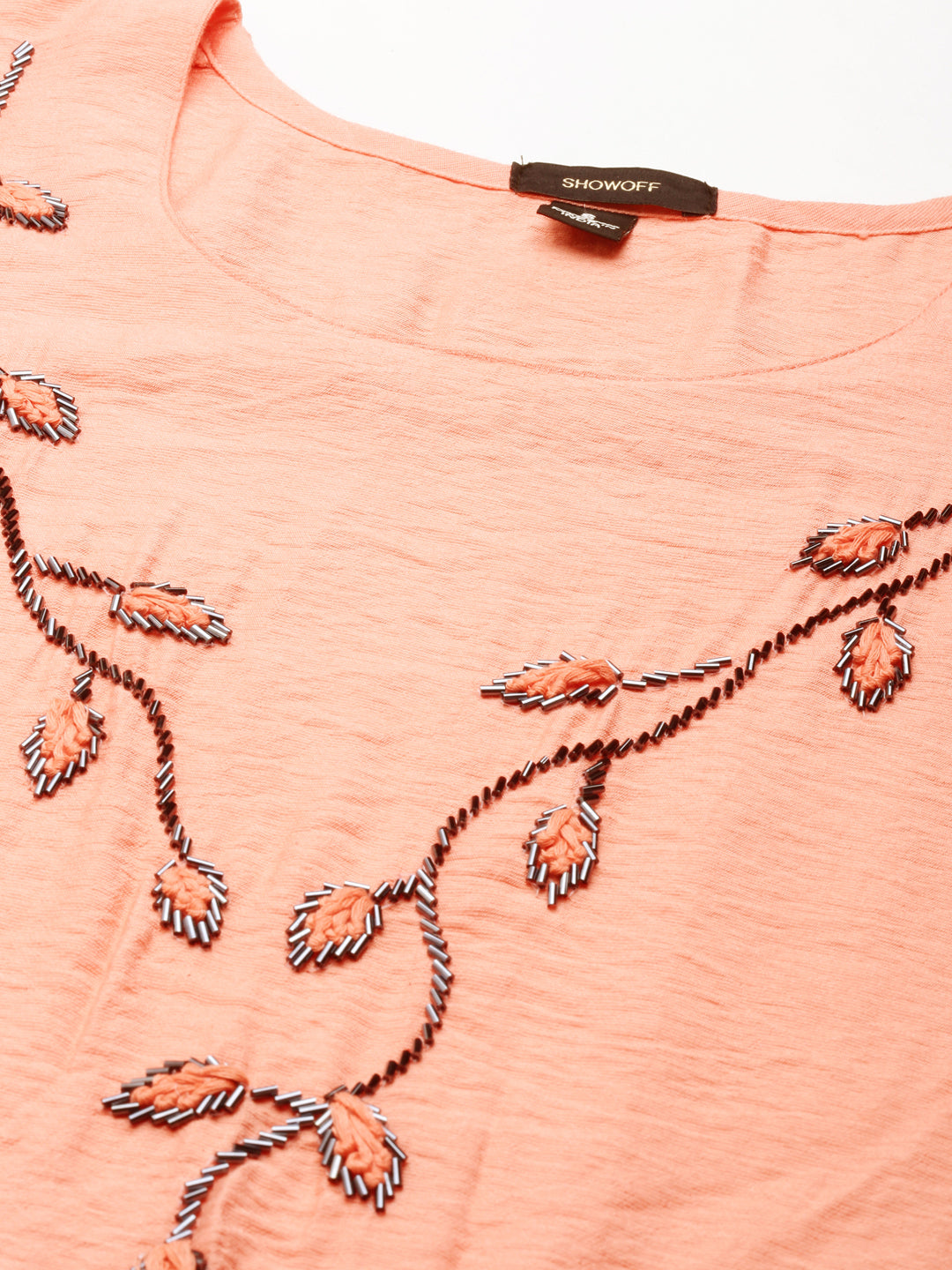 Women's Peach Floral Embroidered Chanderi Straight Silk Kurta