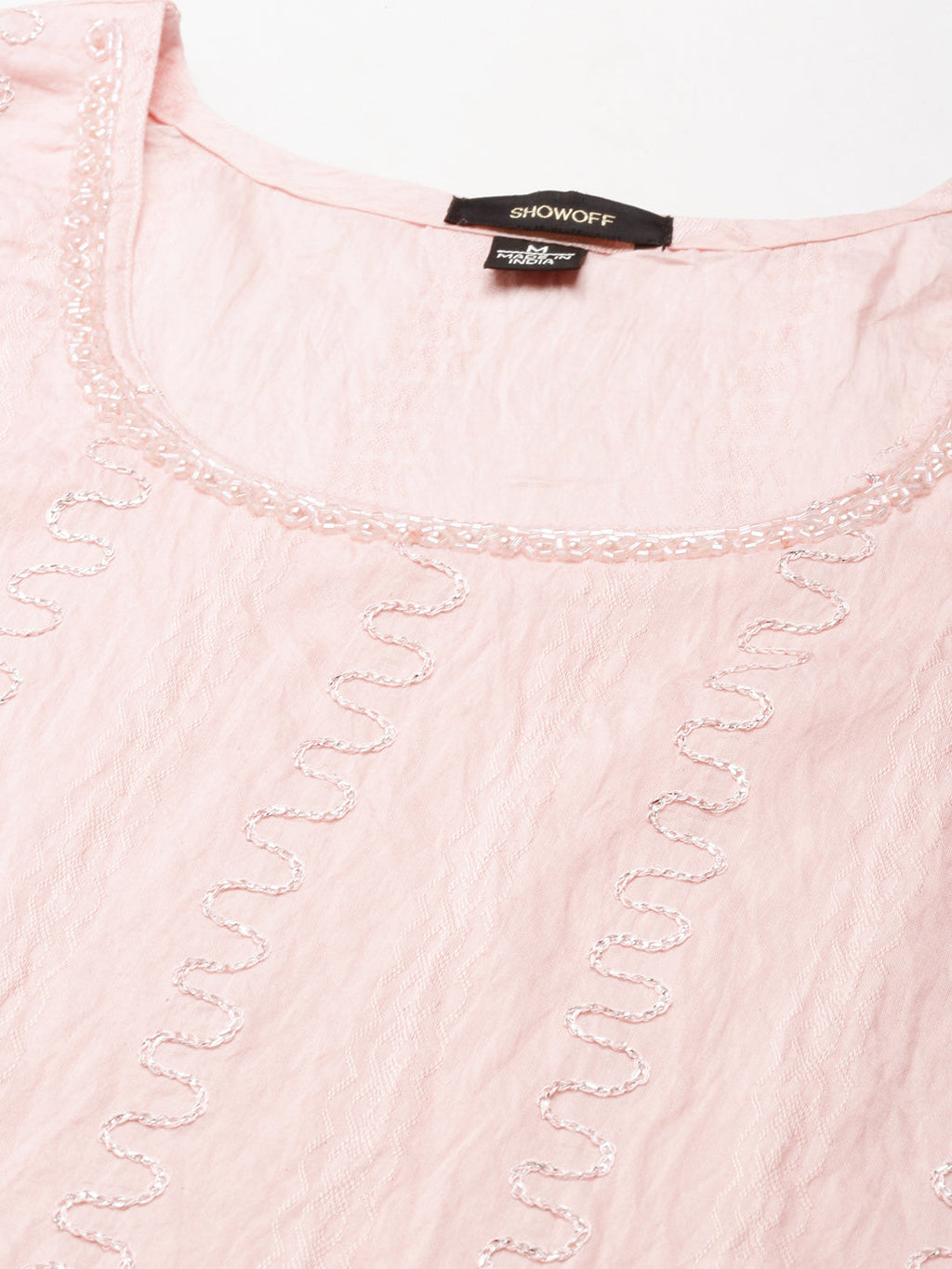 Women's Peach Embroidered Thread Work Straight Kurta