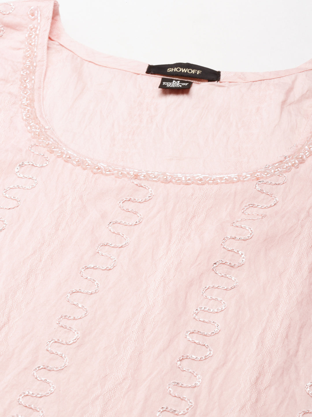 Women's Peach Embroidered Thread Work Straight Kurta