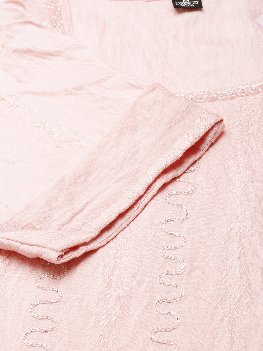 Women's Peach Embroidered Thread Work Straight Kurta