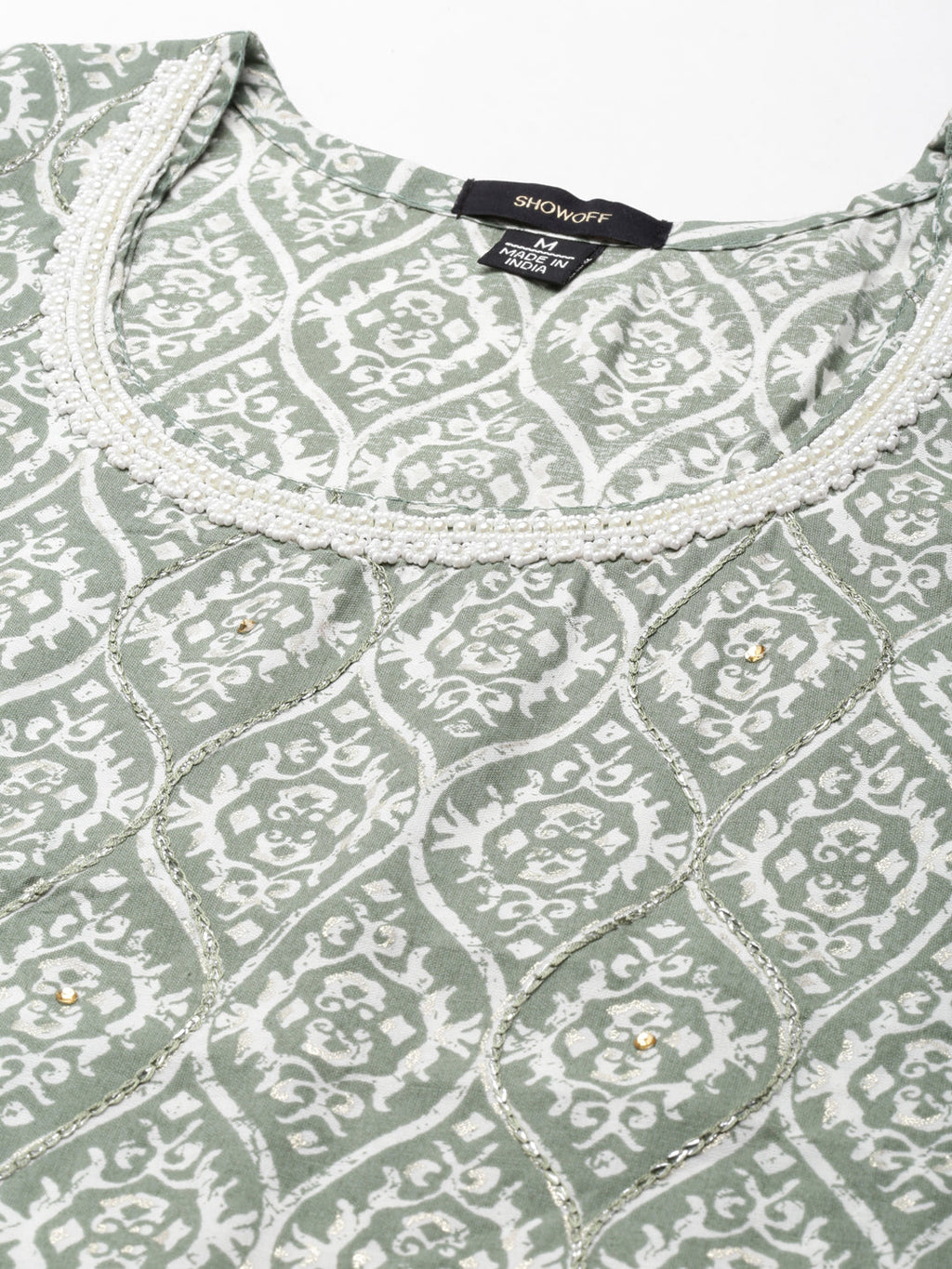 Women's Sea Green Bead Work Straight Kurta