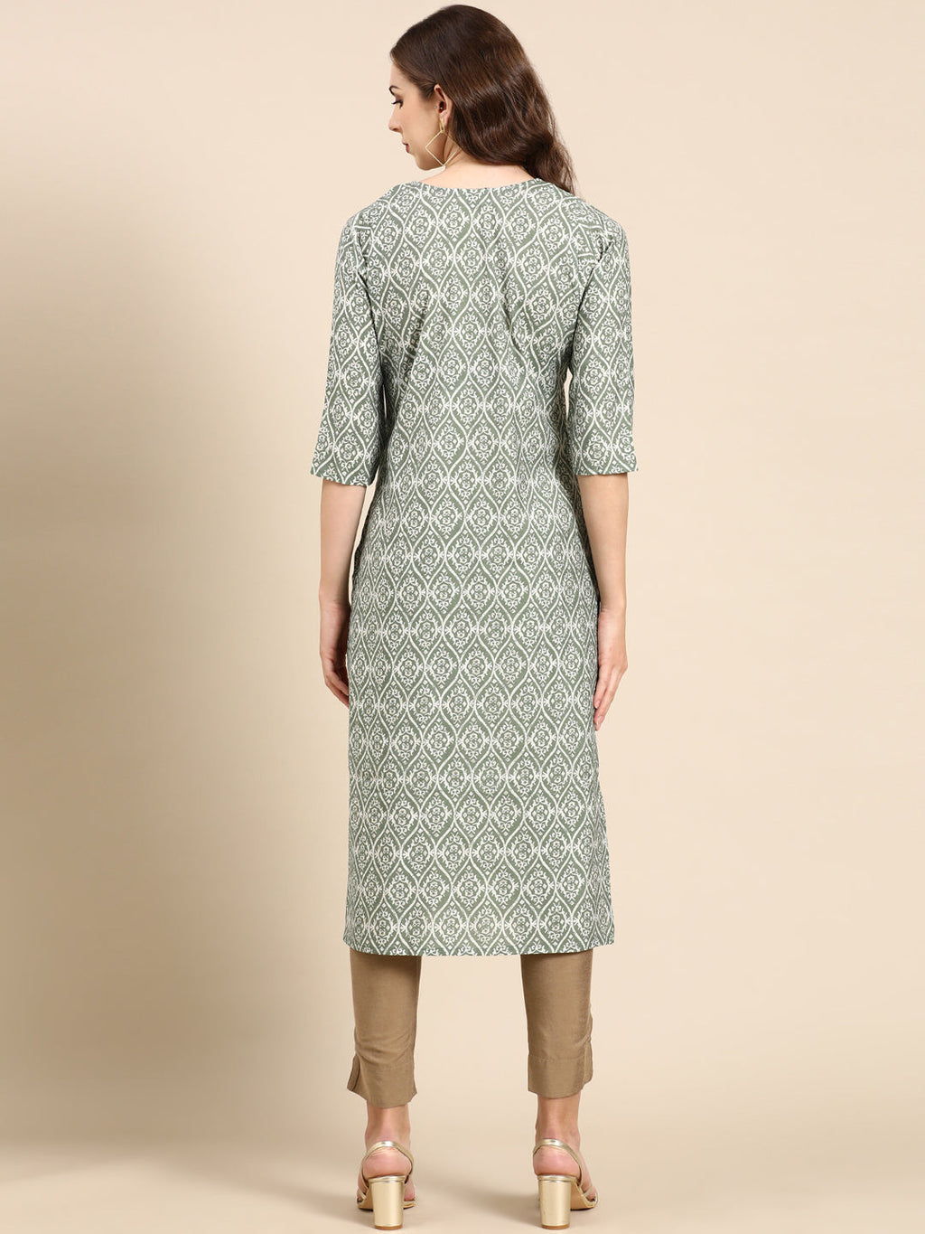 Women's Sea Green Bead Work Straight Kurta