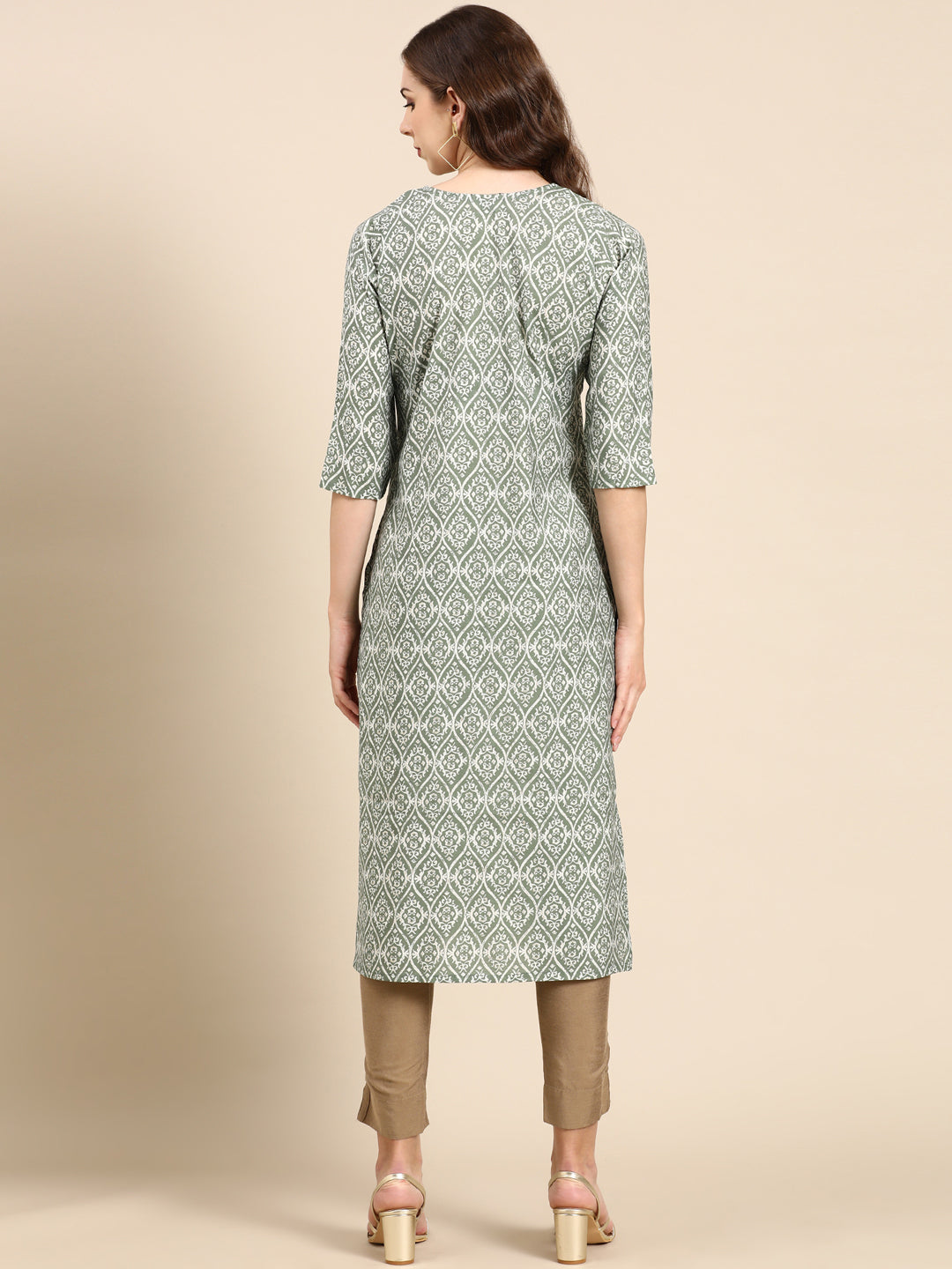 Women's Sea Green Bead Work Straight Kurta