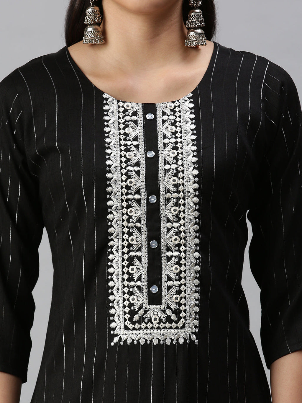 Women's Yoke Design Black Straight Kurta