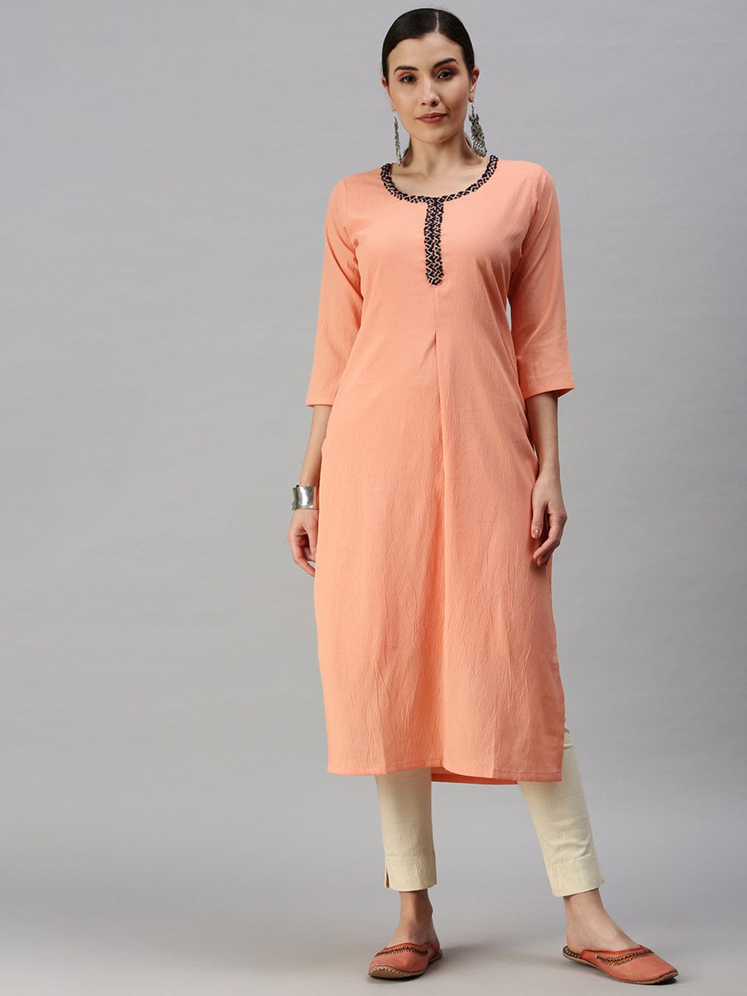Women's Solid Peach Straight Kurta
