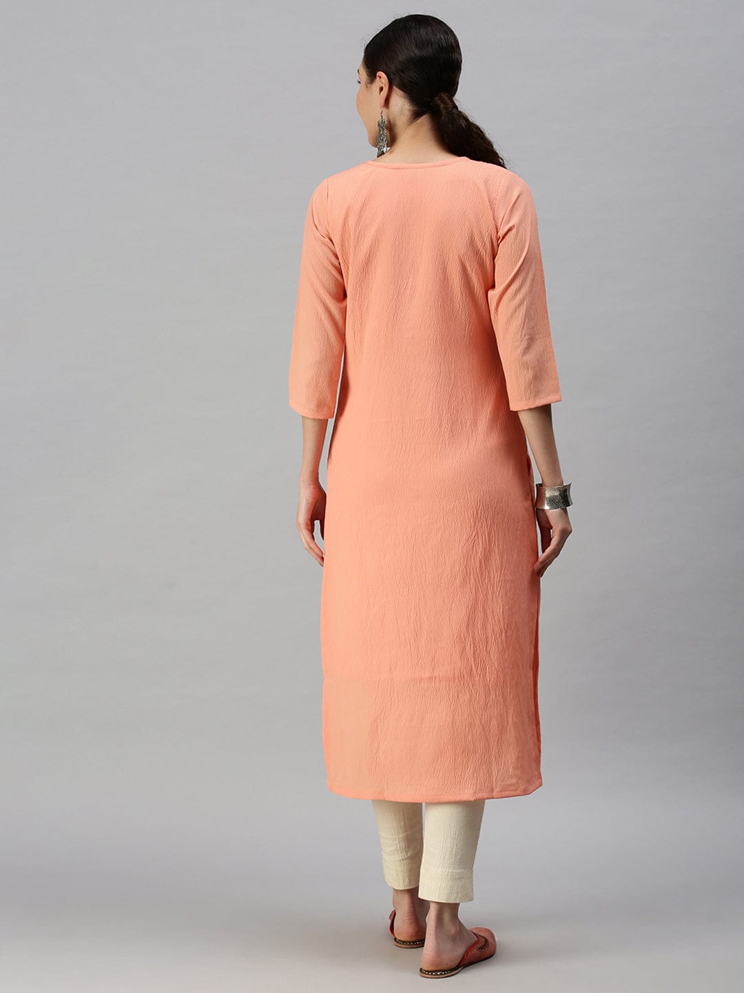 Women's Solid Peach Straight Kurta