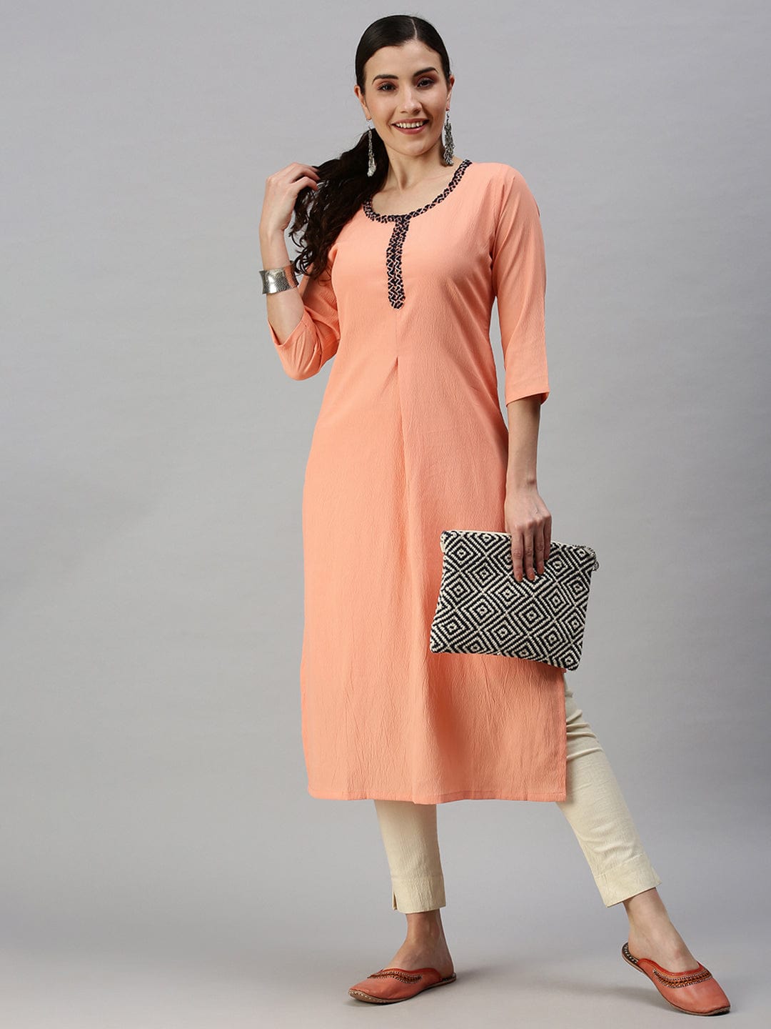 Women's Solid Peach Straight Kurta