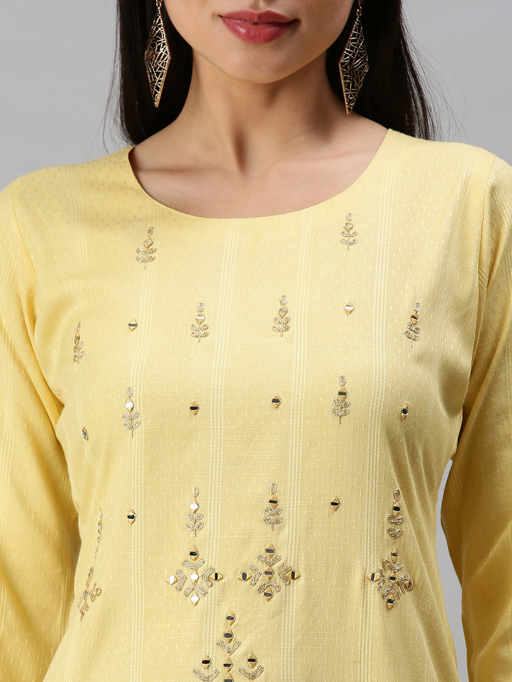 Women's Yellow Striped Straight Kurta