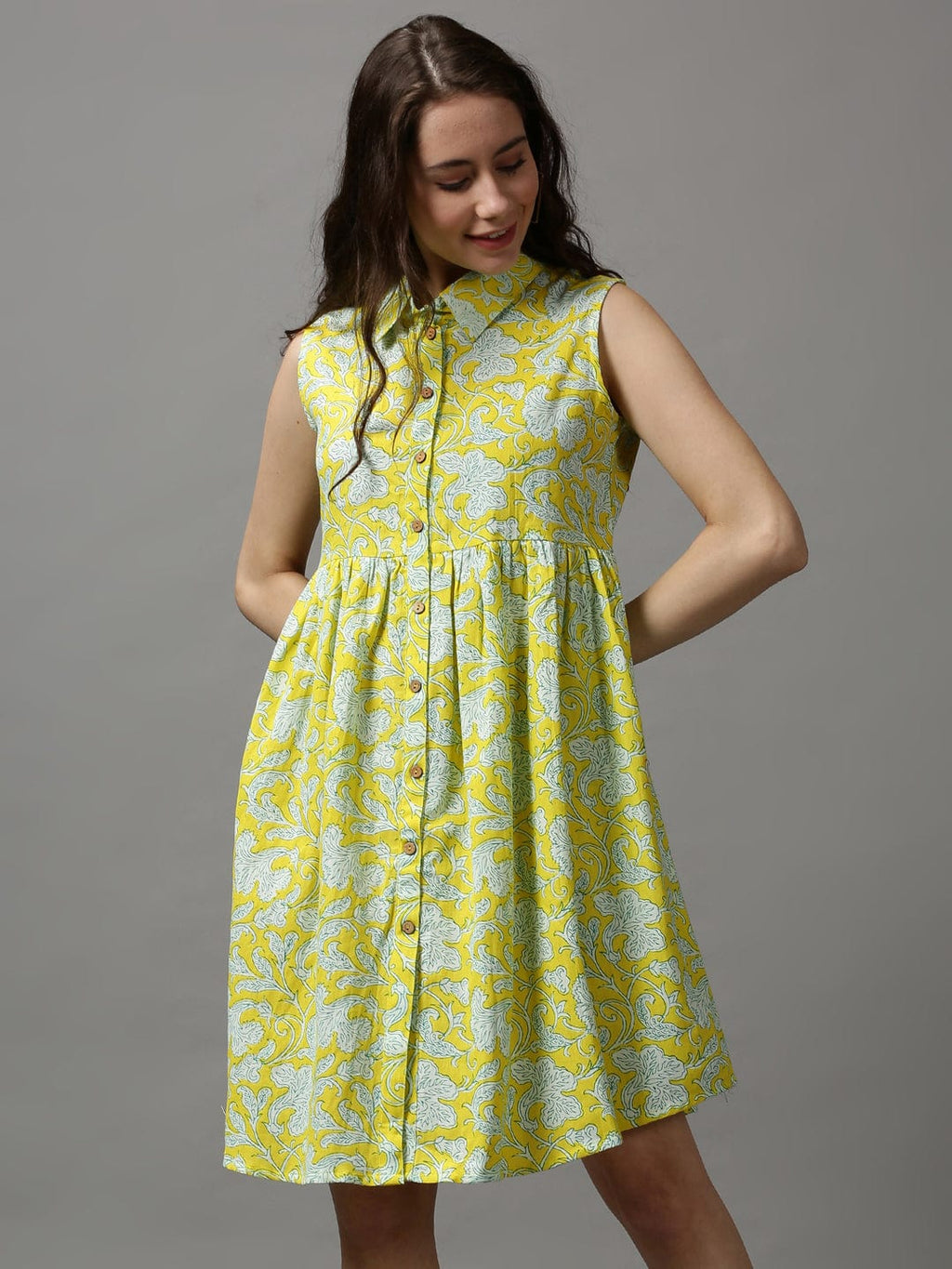 Women's Yellow Floral A-Line Dress