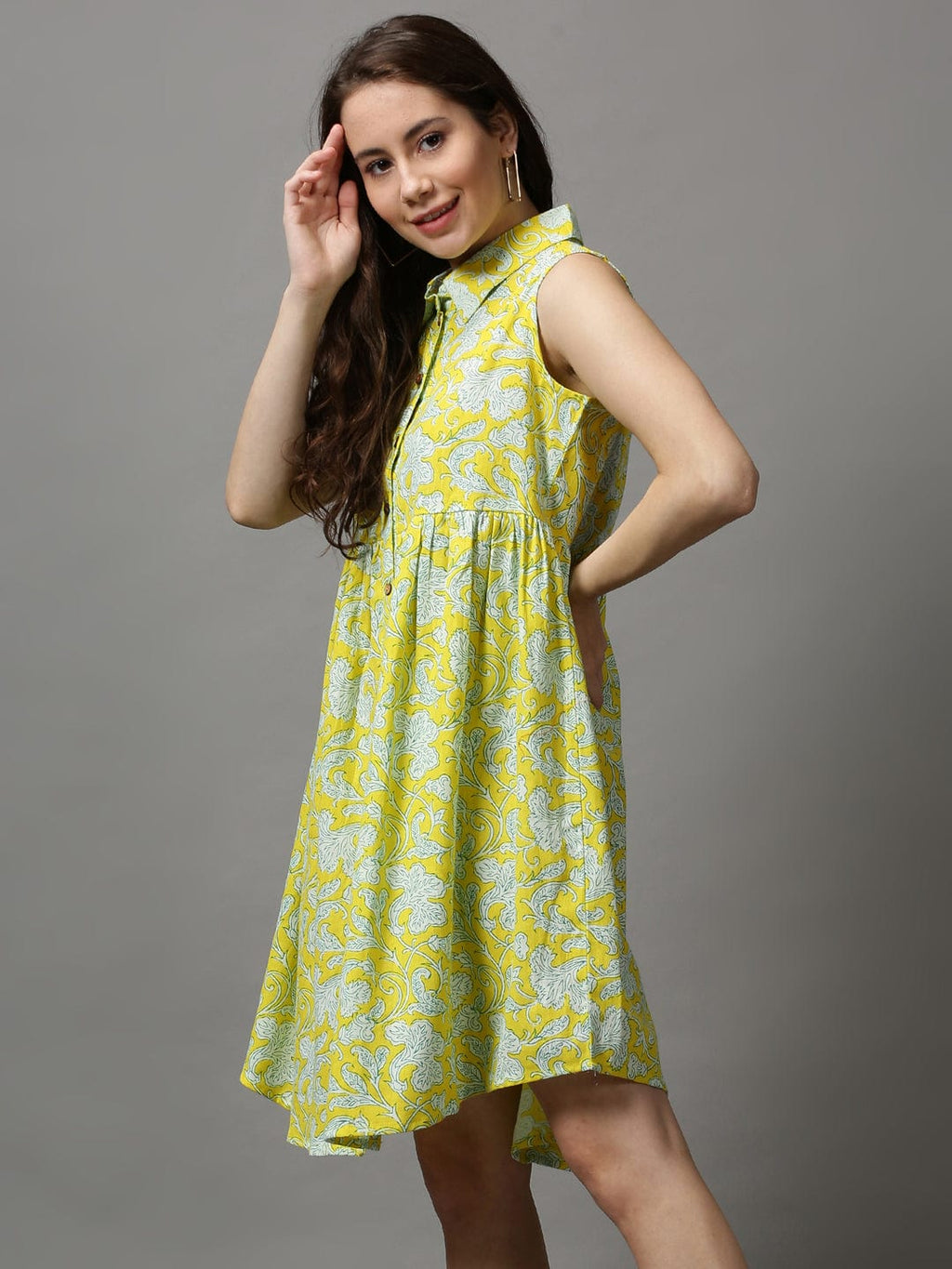 Women's Yellow Floral A-Line Dress