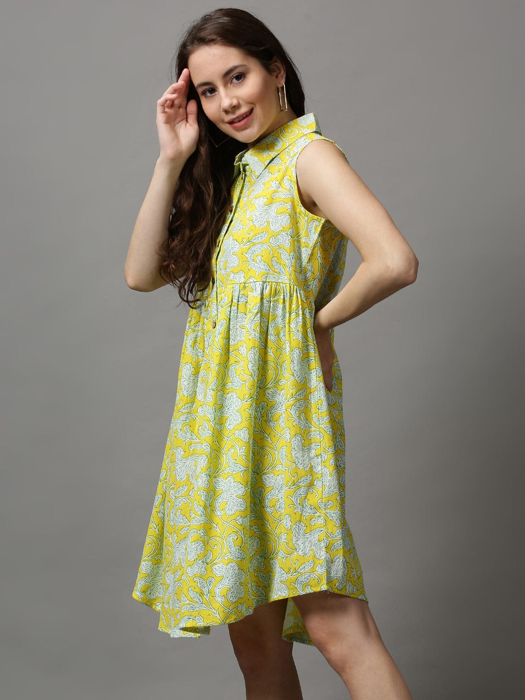 Women's Yellow Floral A-Line Dress