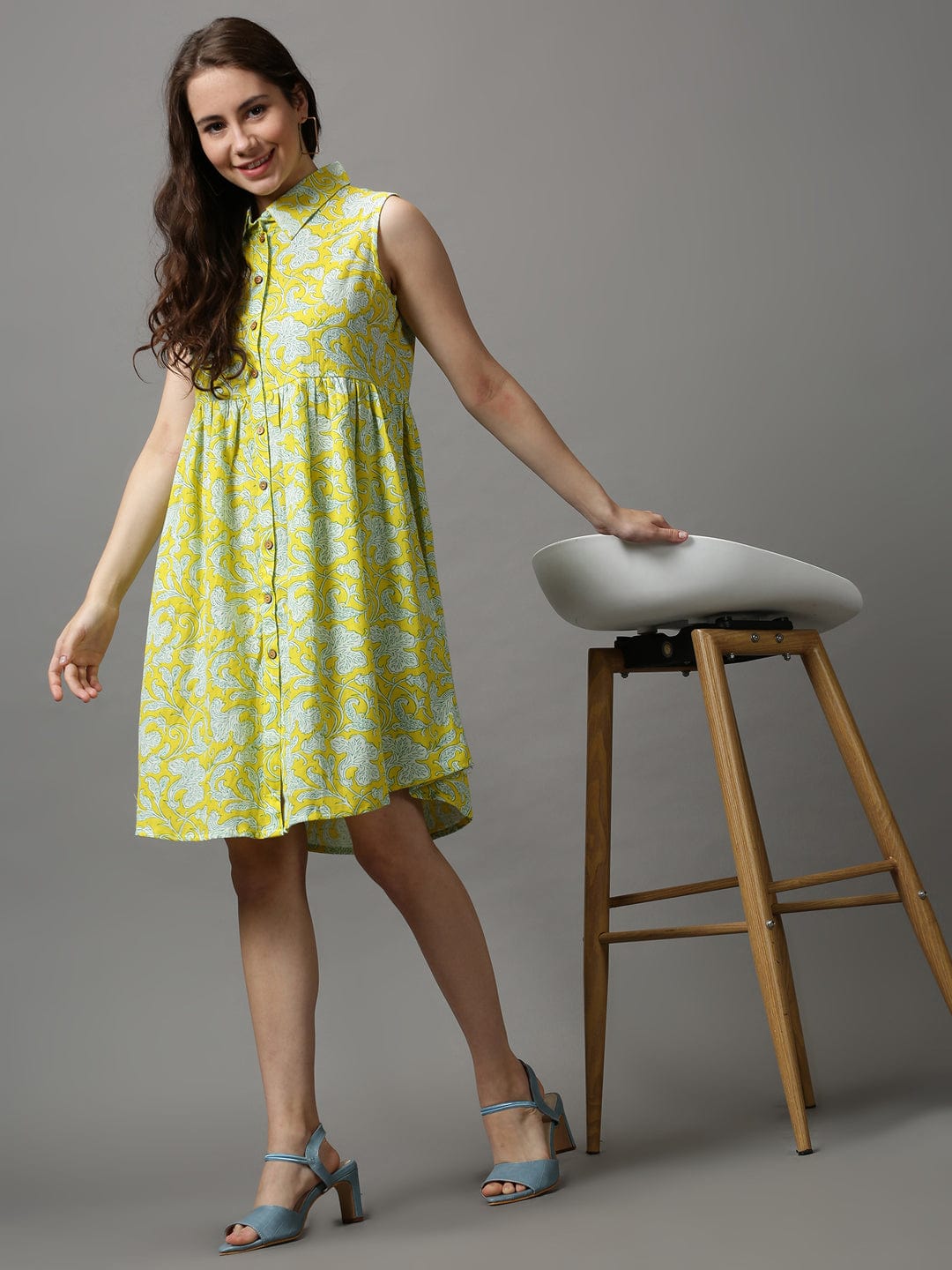 Women's Yellow Floral A-Line Dress