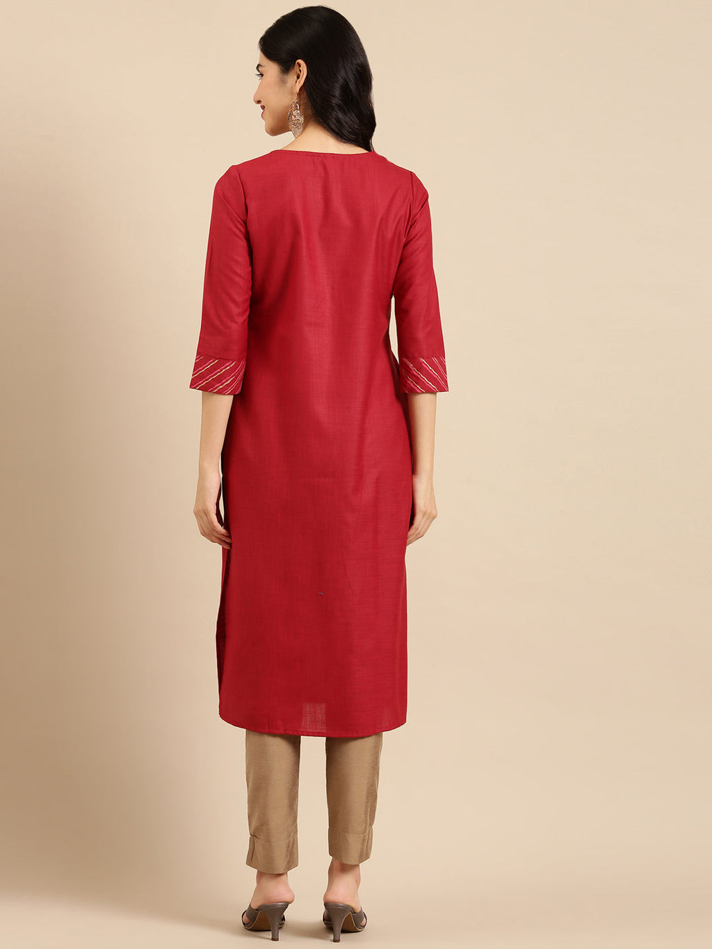 Women's Maroon Solid Straight Kurta