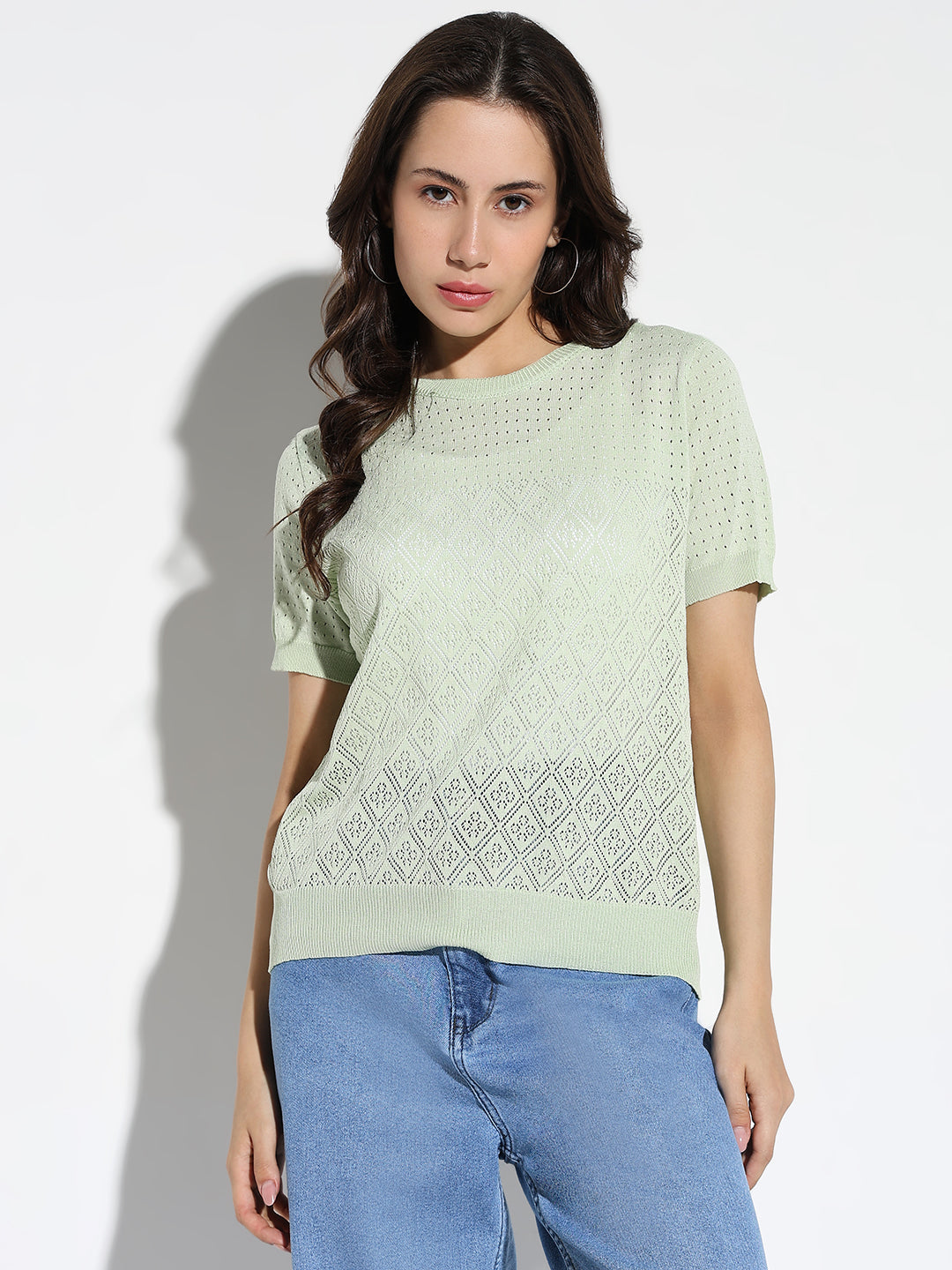 Women's Green Self Design Top