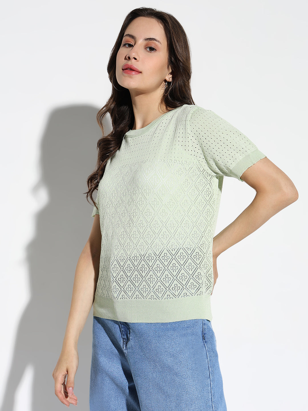 Women's Green Self Design Top