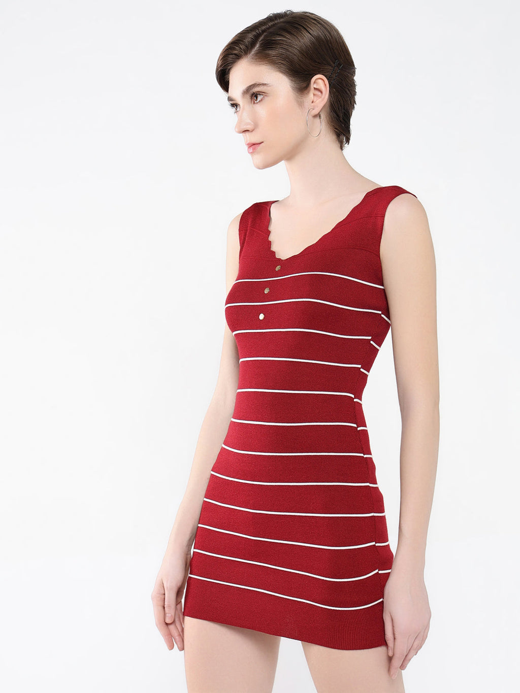 Women's Maroon Striped Bodycon Dress