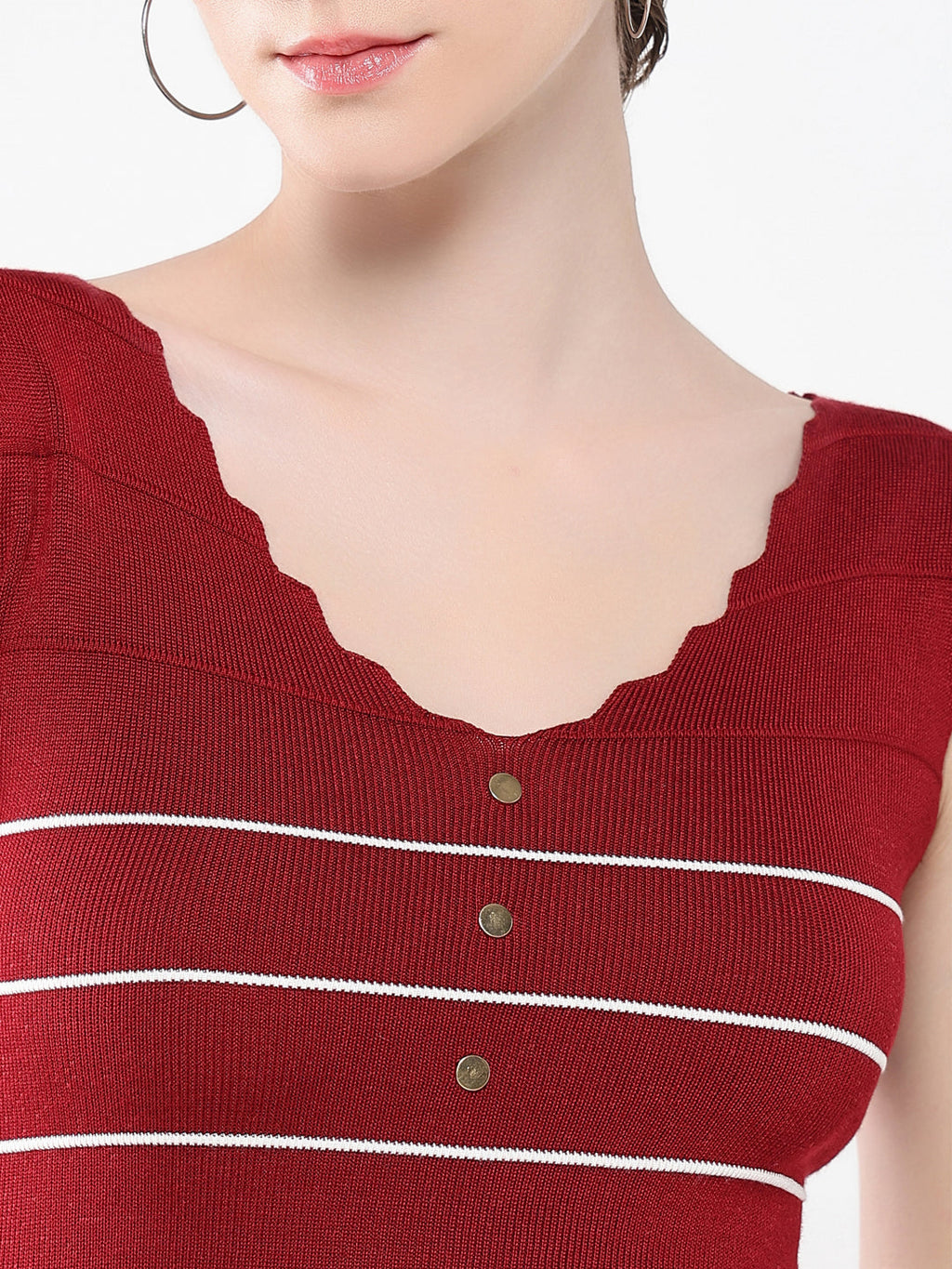 Women's Maroon Striped Bodycon Dress