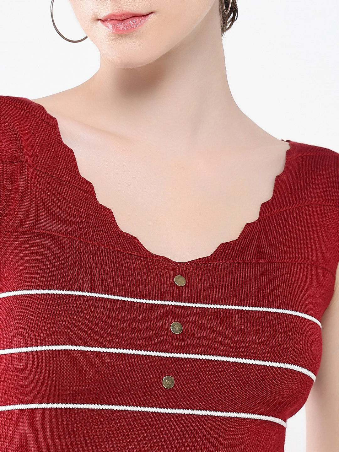 Women's Maroon Striped Bodycon Dress