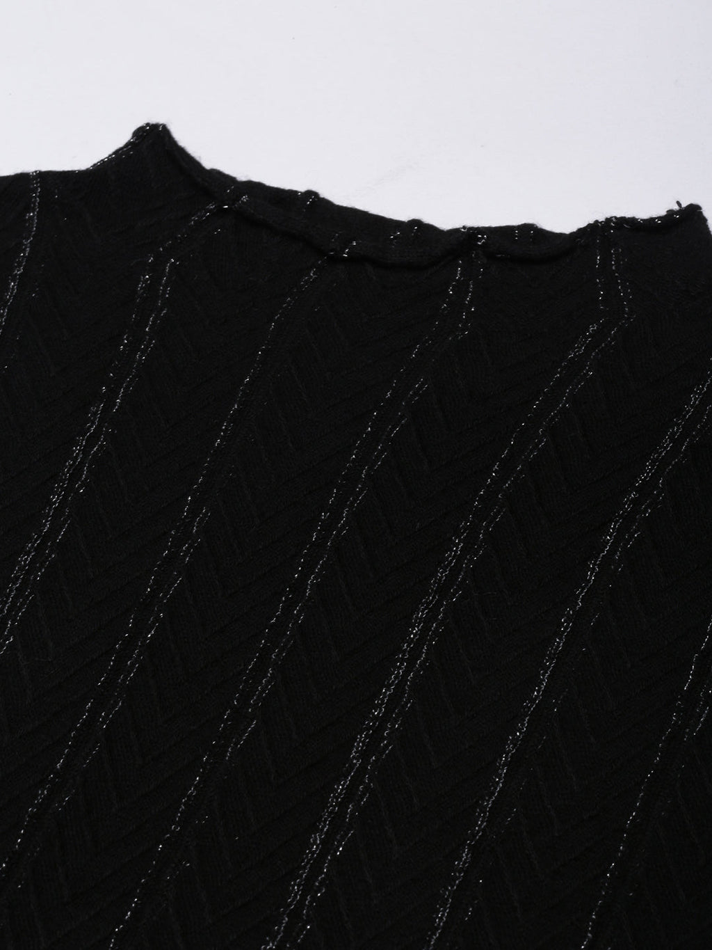 Women's Black Self Design High Neck Fitted Top