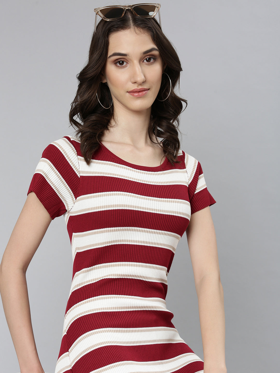 Women's Maroon Striped Bodycon Dress