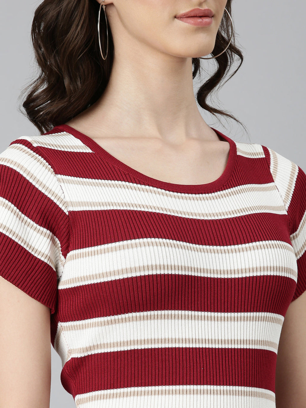 Women's Maroon Striped Bodycon Dress