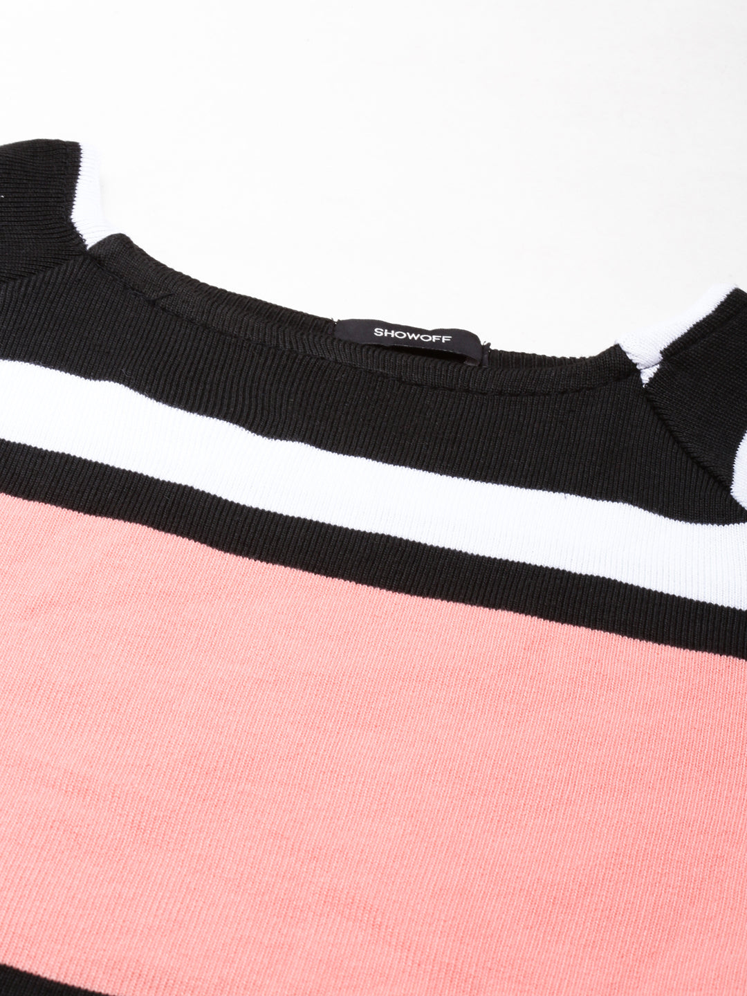 Women's Coral Colour blocked Ribbed Bodycon Dress