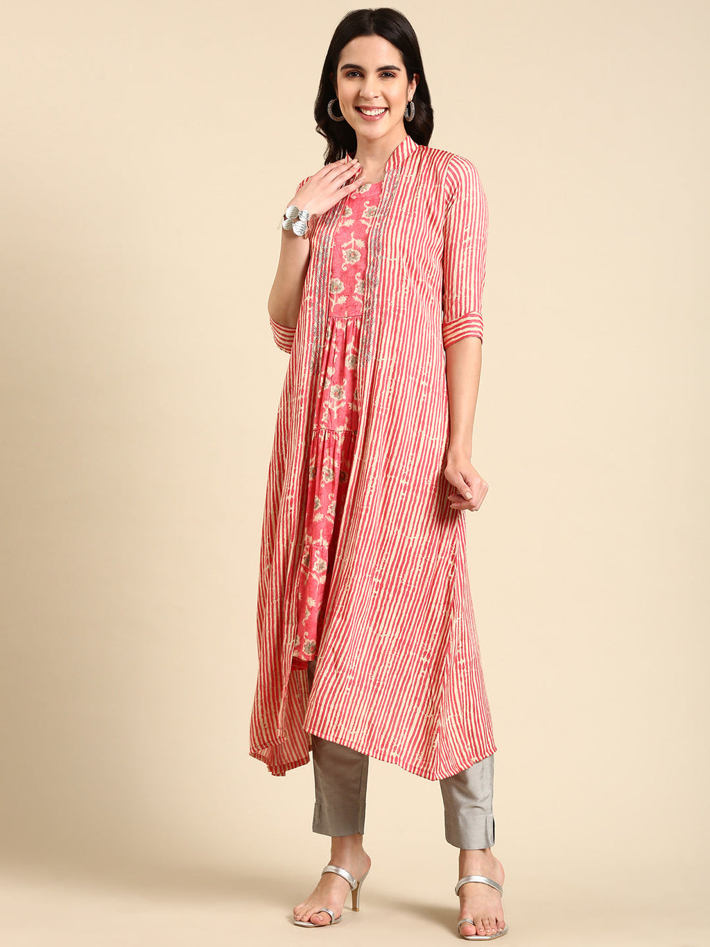 Women's Coral Printed Anarkali Kurta