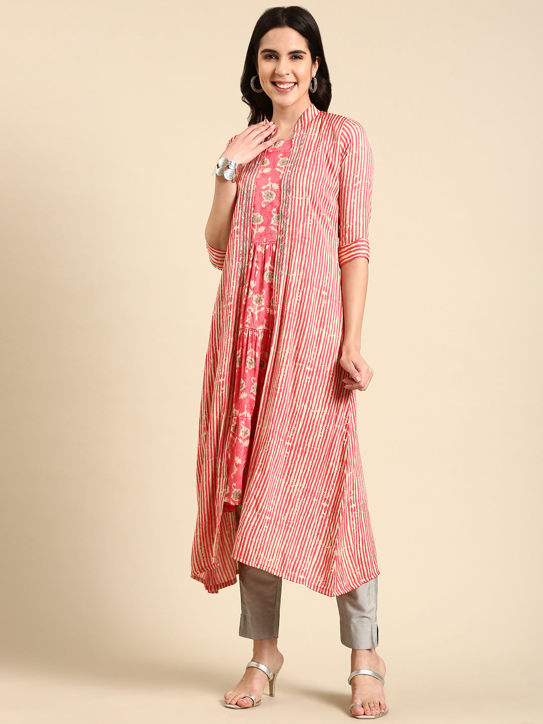 Women's Coral Printed Anarkali Kurta