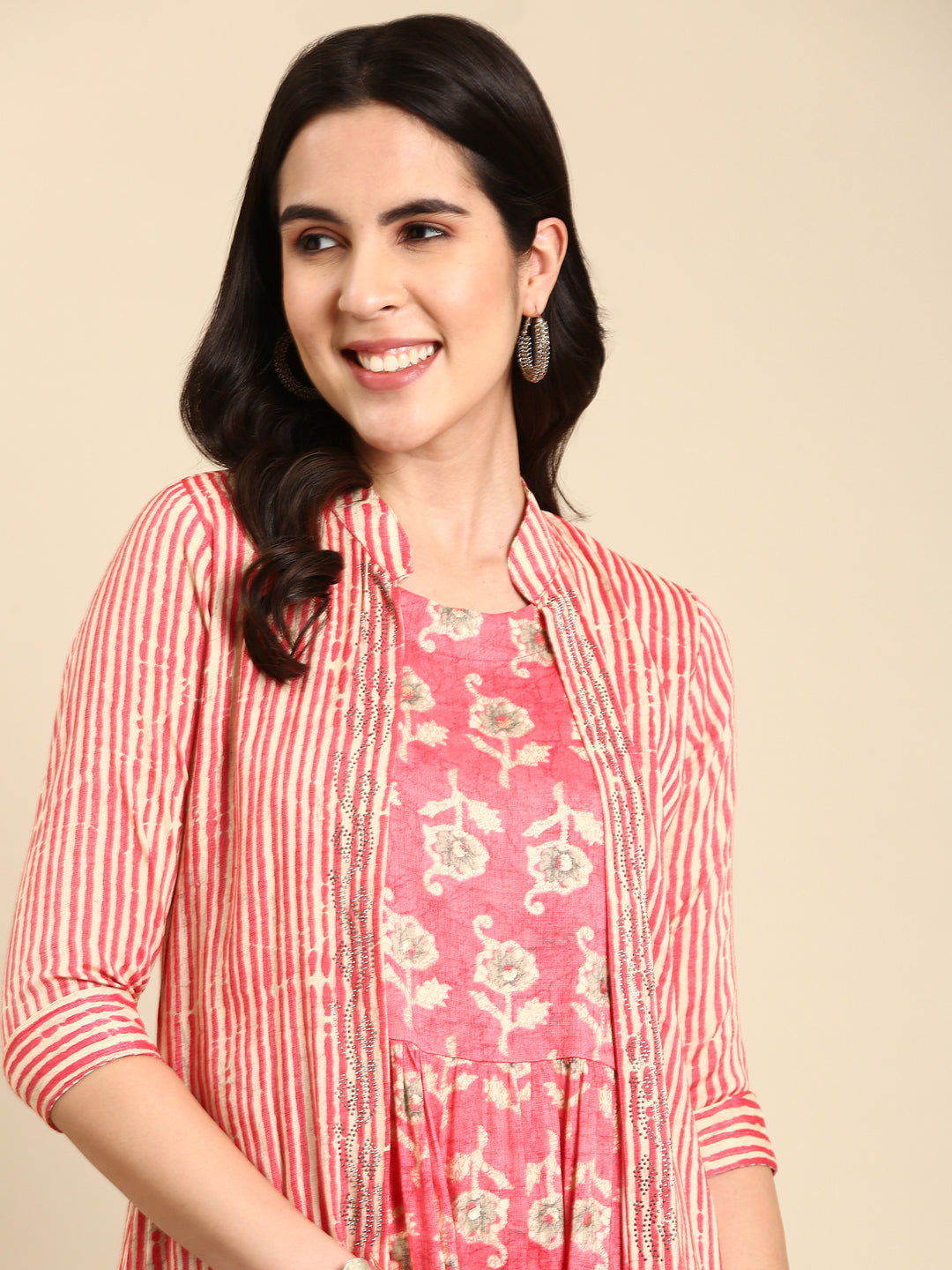 Women's Coral Printed Anarkali Kurta