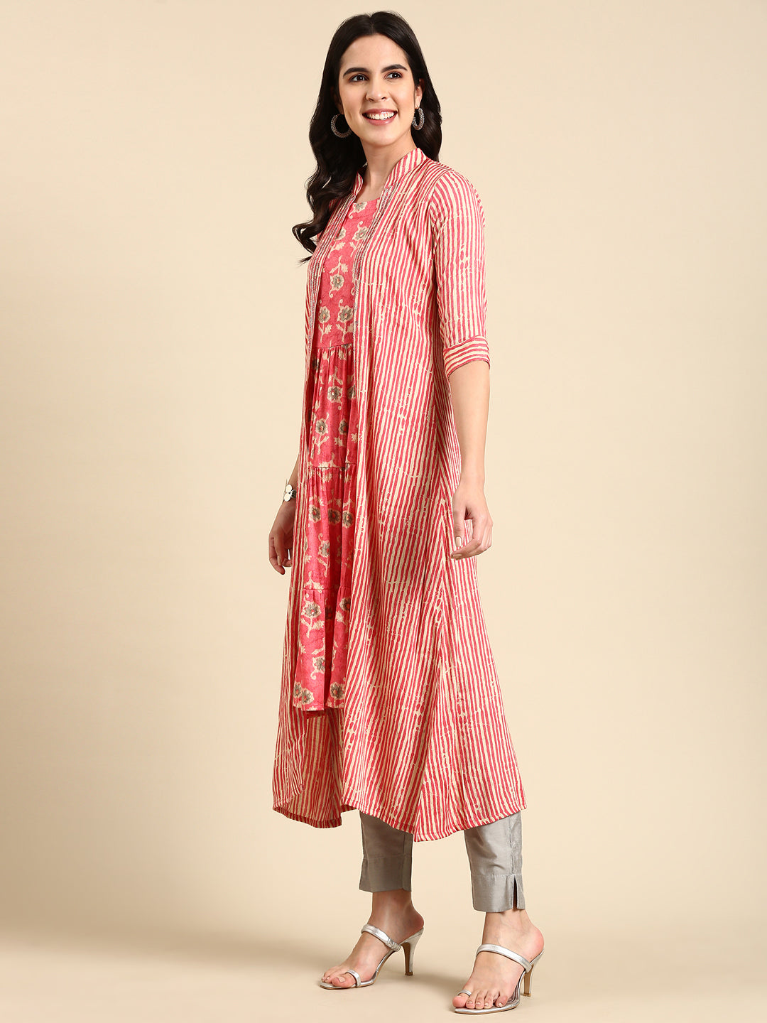Women's Coral Printed Anarkali Kurta