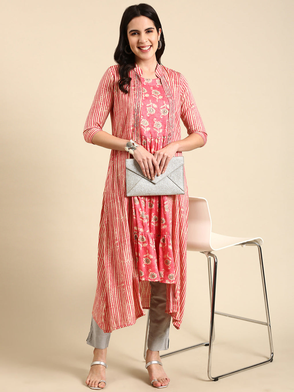 Women's Coral Printed Anarkali Kurta