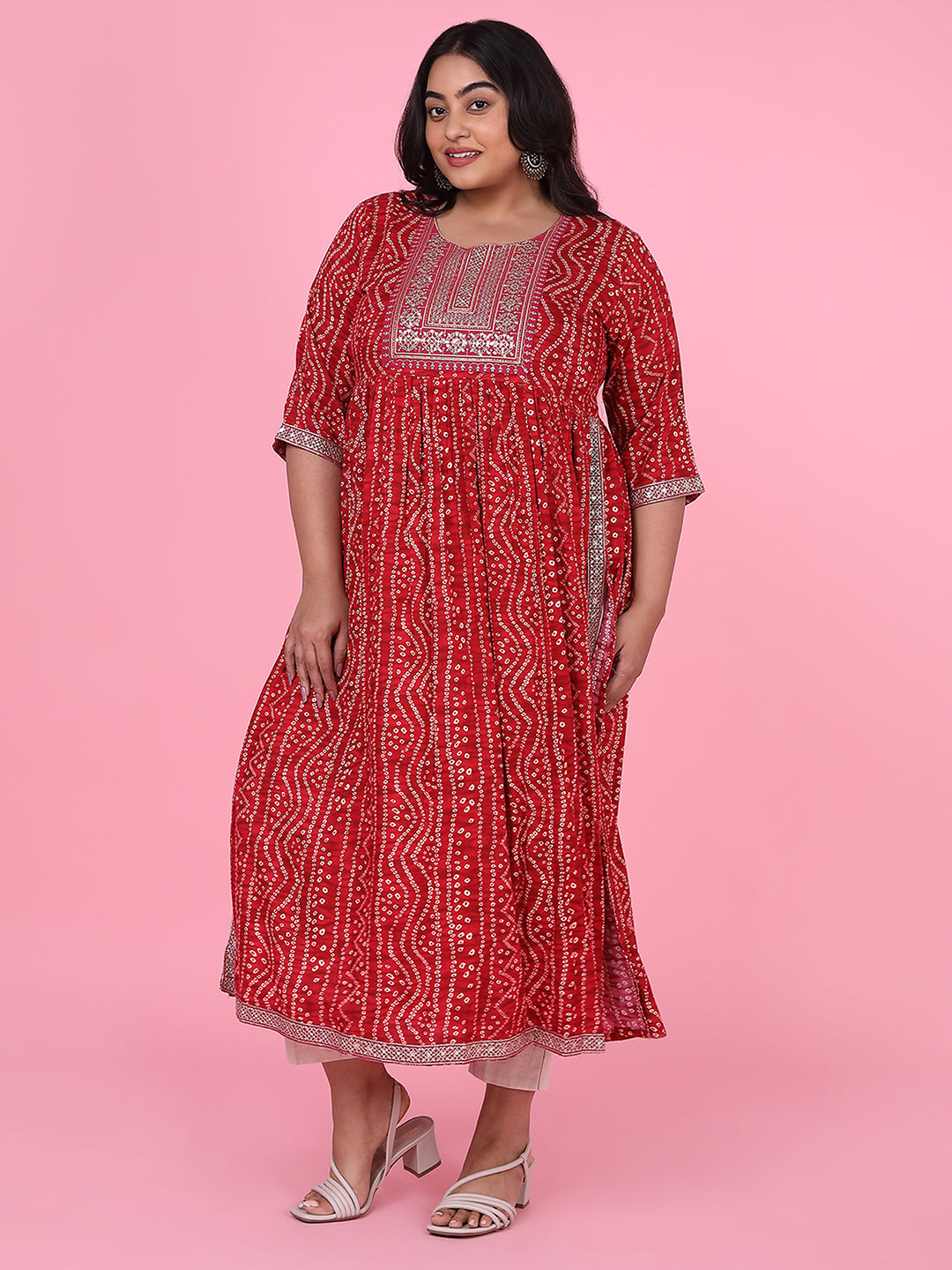 Women's Red Bandhani A Line Kurta