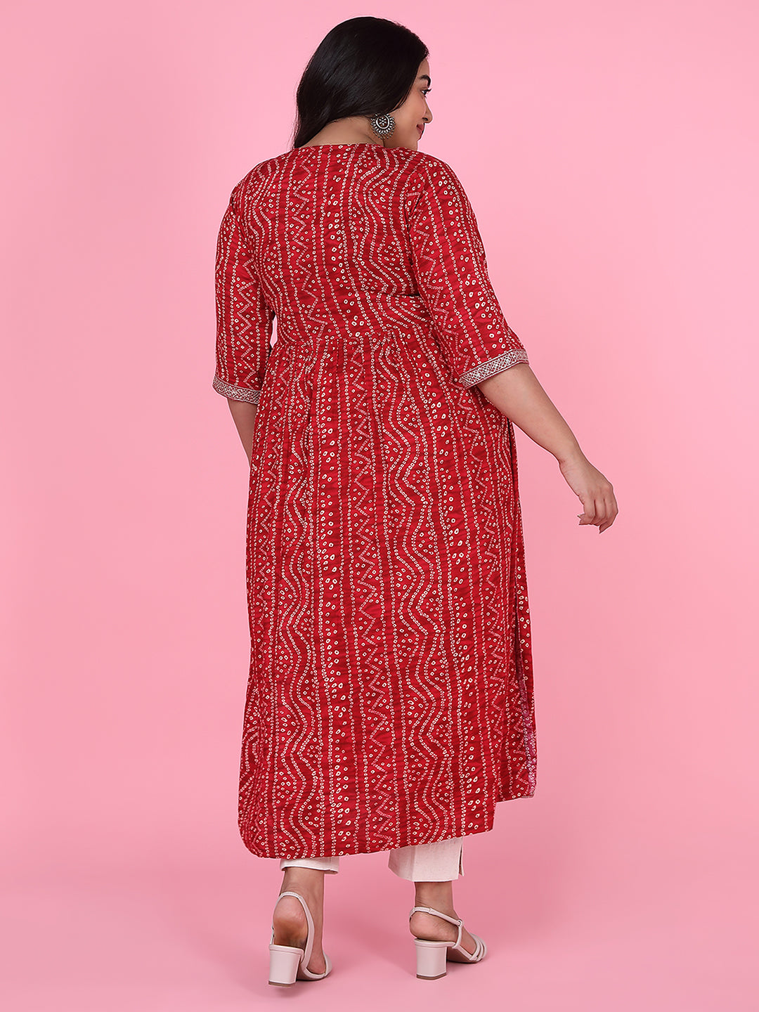Women's Red Bandhani A Line Kurta