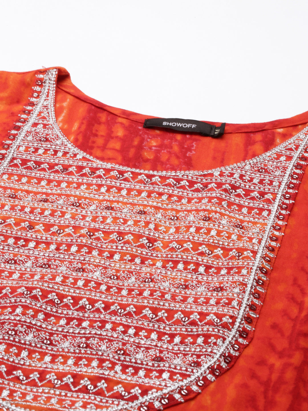 Women's Orange Abstract Printed Straight Kurta