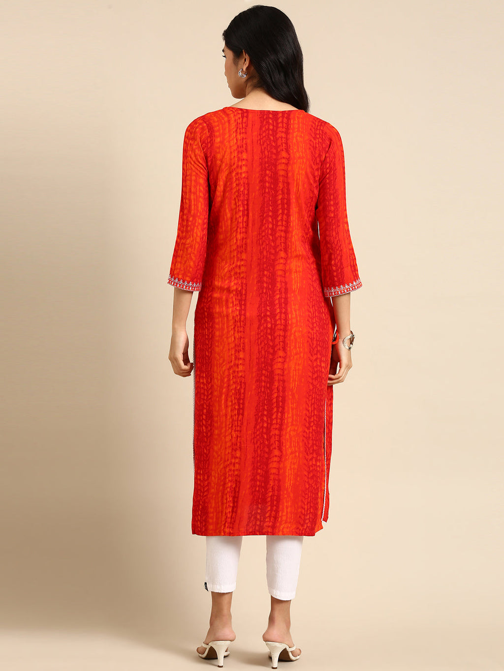Women's Orange Abstract Printed Straight Kurta