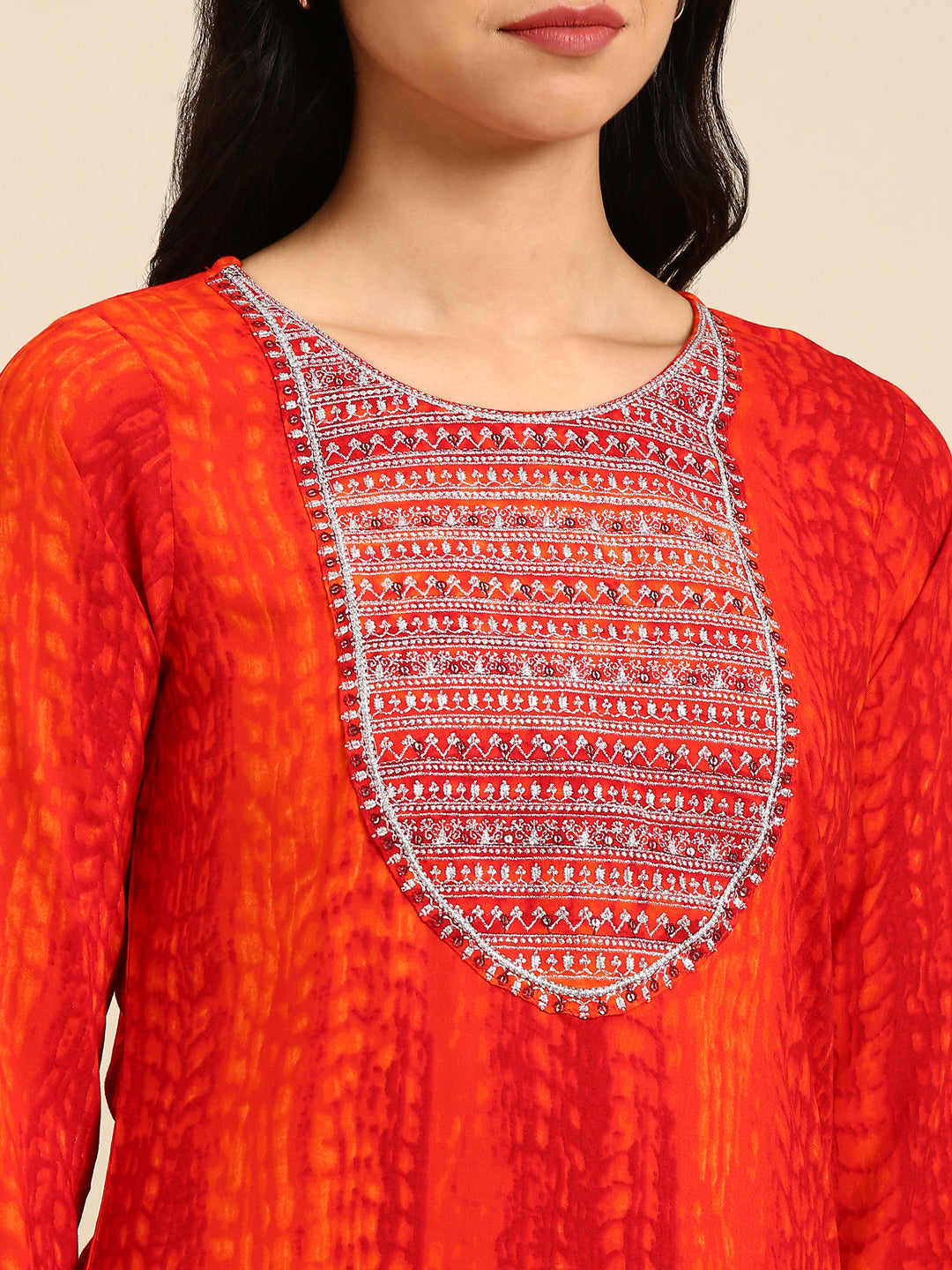 Women's Orange Abstract Printed Straight Kurta
