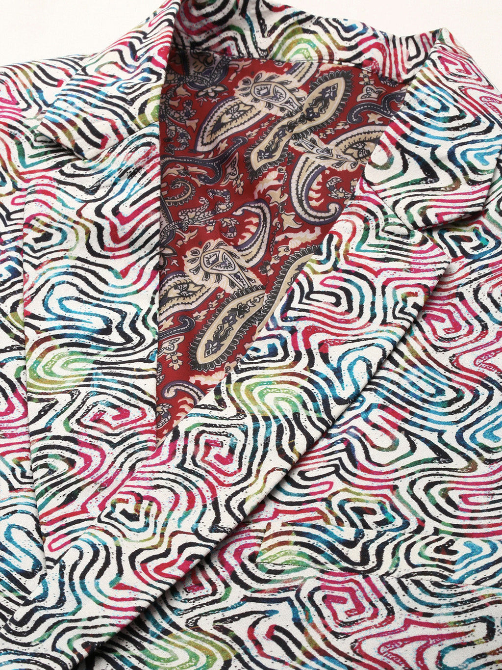 Men's White Abstract Printed Slim-Fit Single-Breasted Cotton Blazer