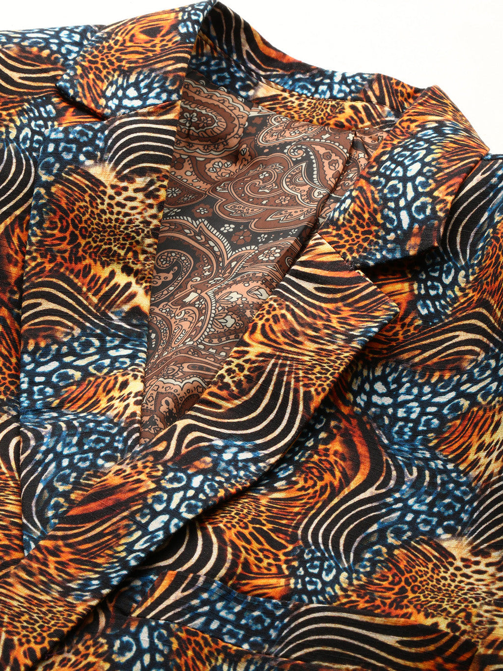 Men's Orange Animal Printed Slim-Fit Notched Lapel Collar Single Cotton Breasted Blazer