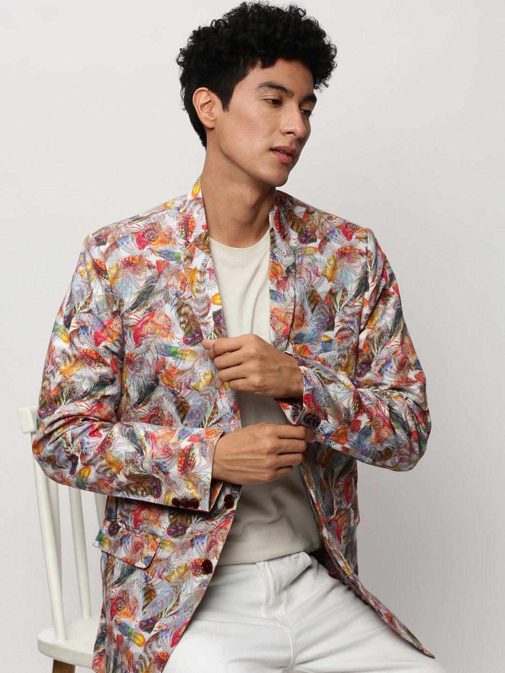 Men's Multi Printed Slim-Fit Cotton Single Breasted Blazer