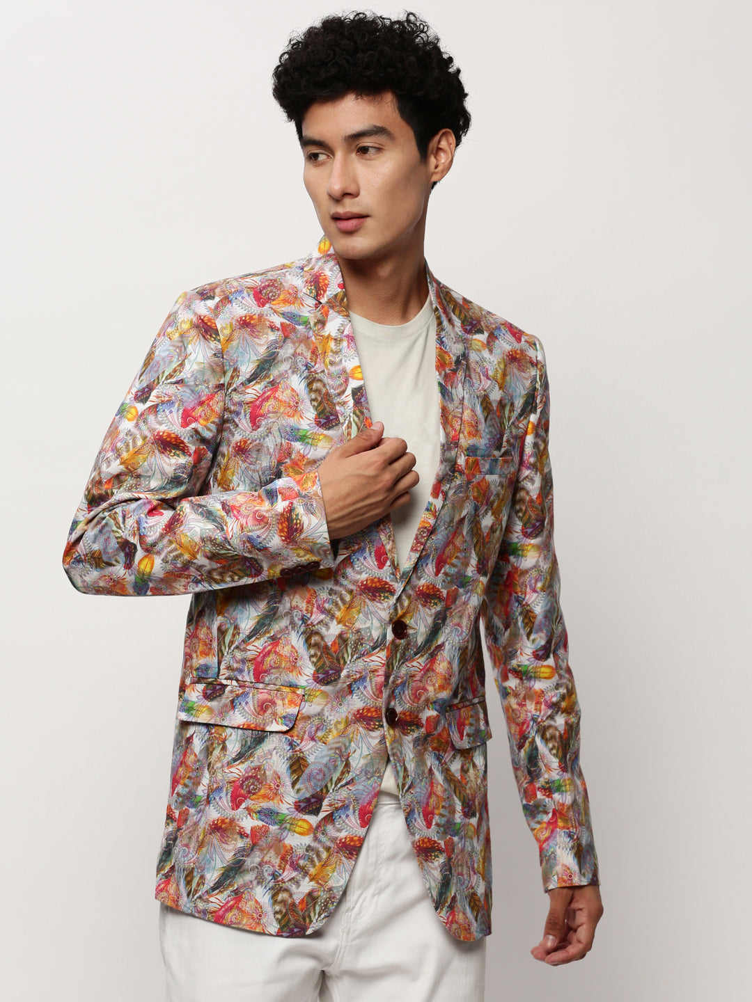 Men's Multi Printed Slim-Fit Cotton Single Breasted Blazer