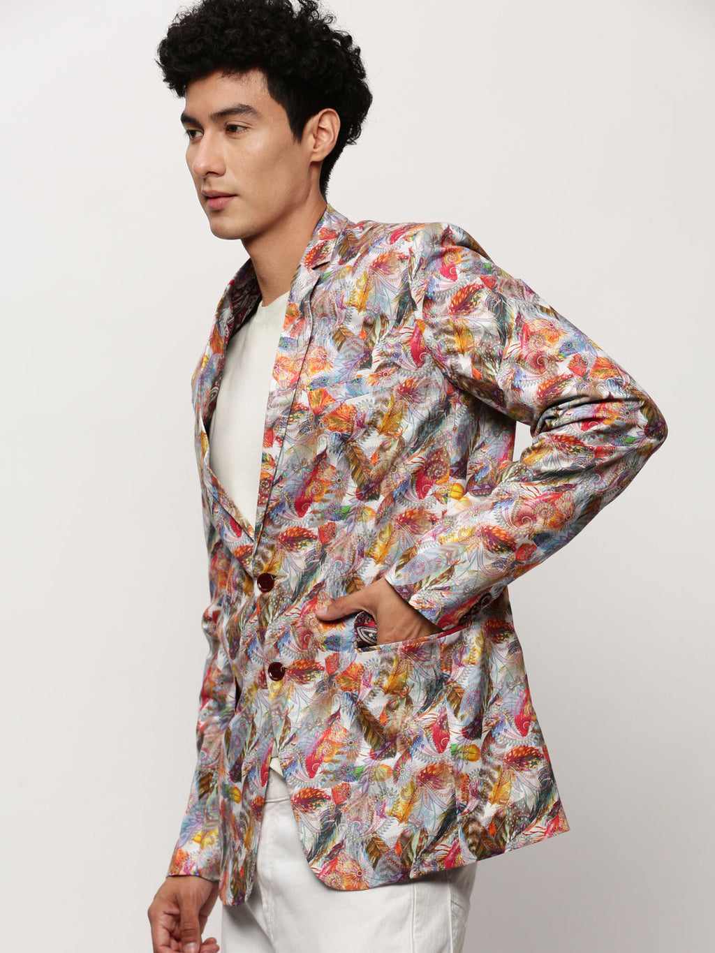Men's Multi Printed Slim-Fit Cotton Single Breasted Blazer