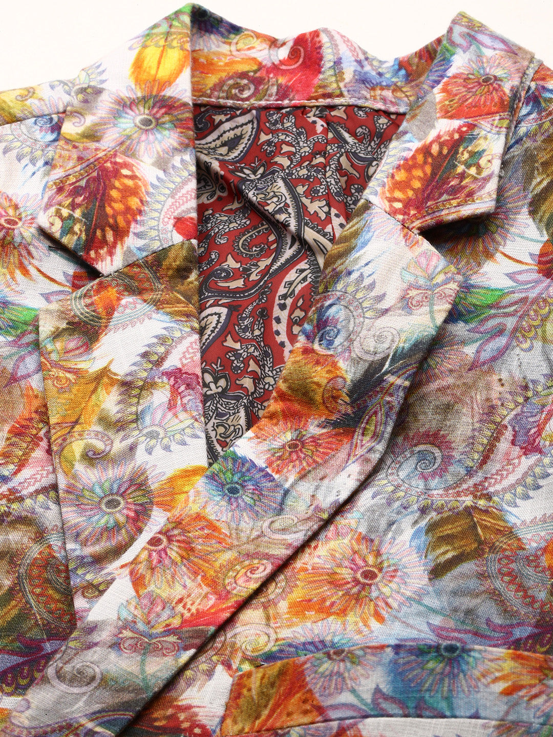 Men's Multi Printed Slim-Fit Cotton Single Breasted Blazer