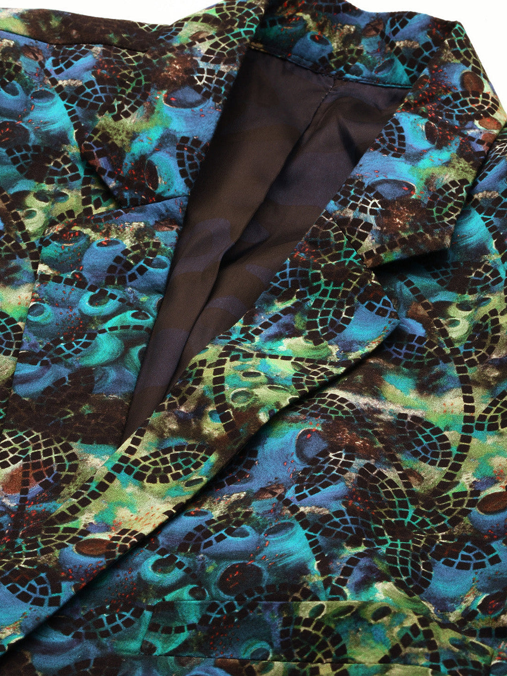 Men's Blue Printed Slim-Fit Cotton Single Breasted Blazer