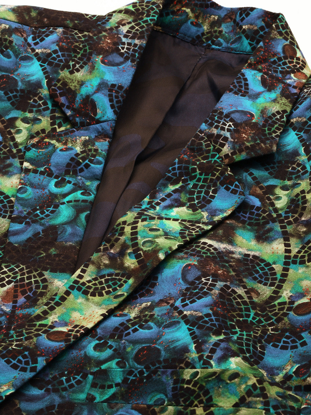 Men's Blue Printed Slim-Fit Cotton Single Breasted Blazer