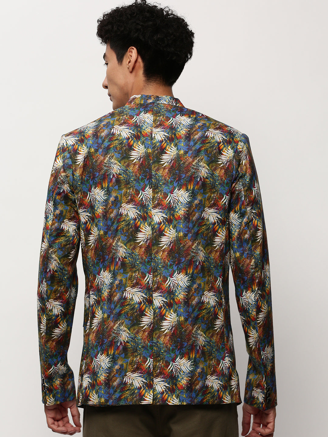 Men's Multi Slim-Fit Printed Notched Lapel Collar Single Breasted Cotton Casual Blazer