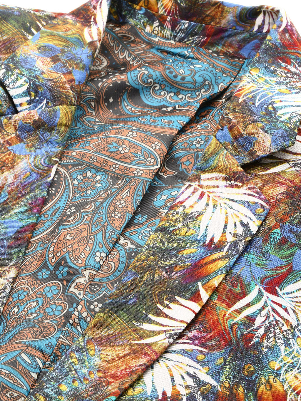 Men's Multi Slim-Fit Printed Notched Lapel Collar Single Breasted Cotton Casual Blazer