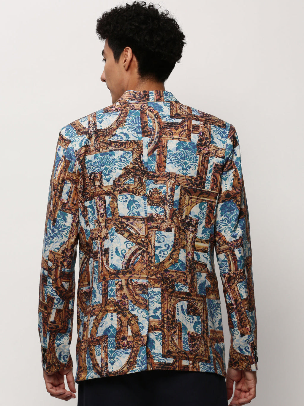 Men's Brown Printed Notched Lapel Single Breasted Blazer