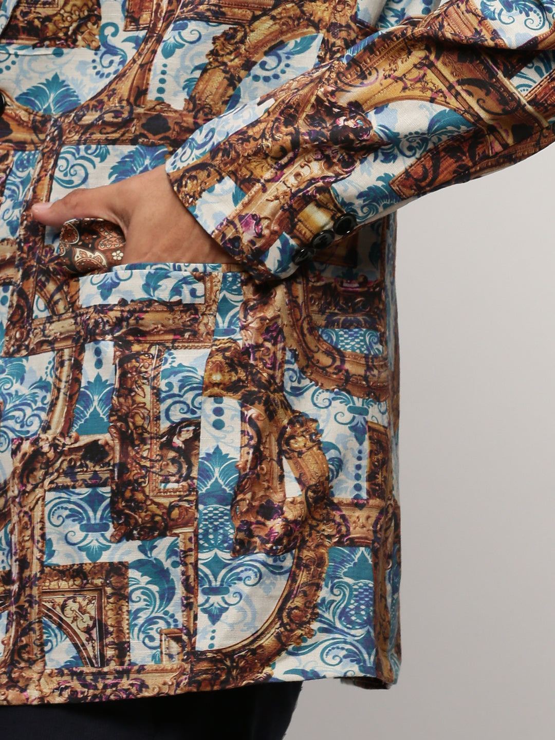 Men's Brown Printed Notched Lapel Single Breasted Blazer